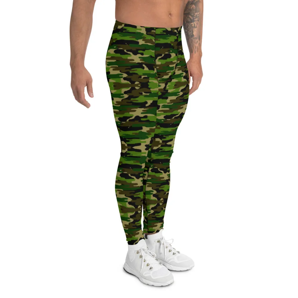 Camo Print Men's Leggings, Best Camouflage Gym Meggings Compression Pants-Made in USA