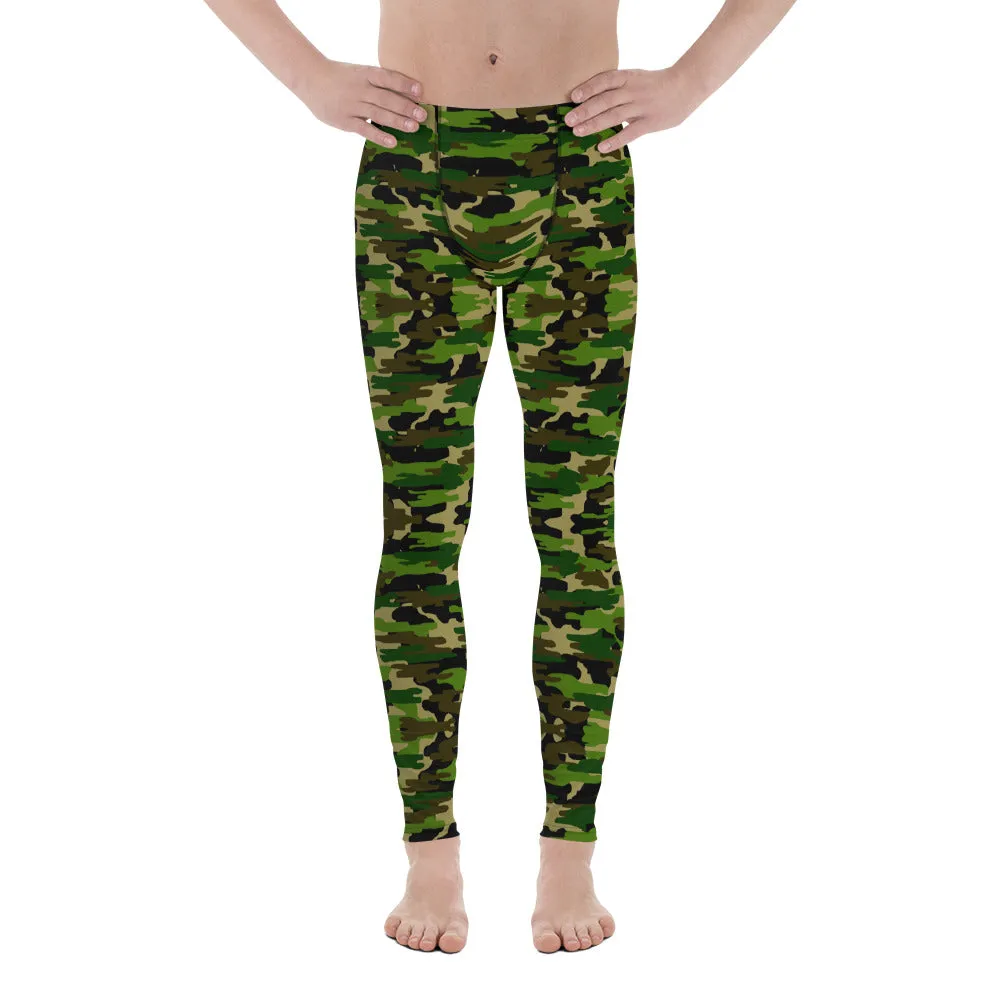 Camo Print Men's Leggings, Best Camouflage Gym Meggings Compression Pants-Made in USA