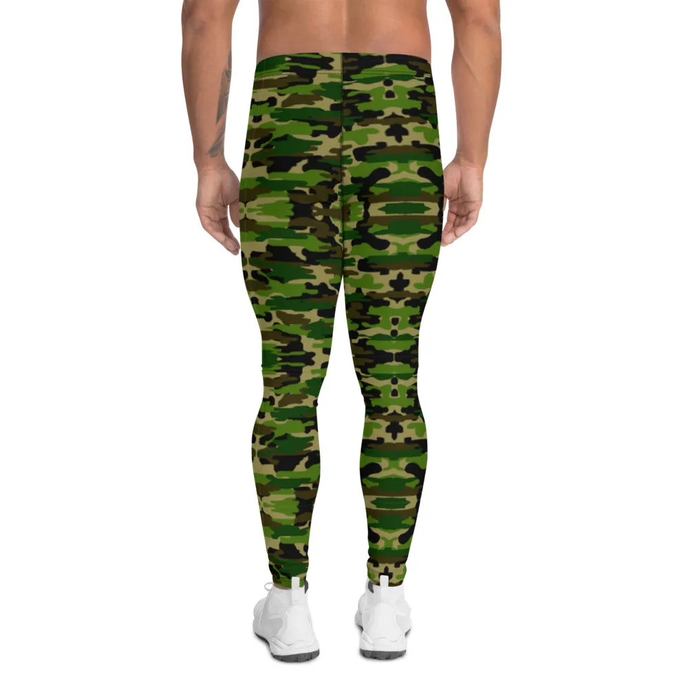 Camo Print Men's Leggings, Best Camouflage Gym Meggings Compression Pants-Made in USA