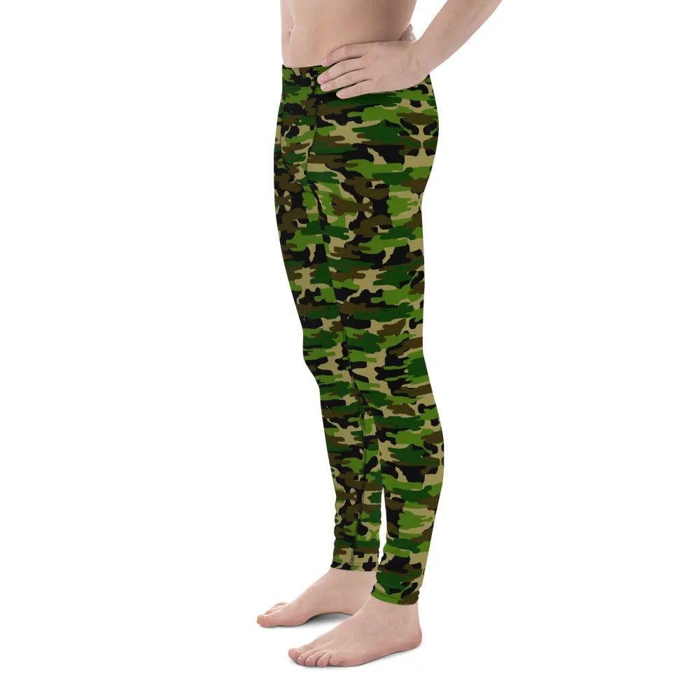 Camo Print Men's Leggings, Best Camouflage Gym Meggings Compression Pants-Made in USA