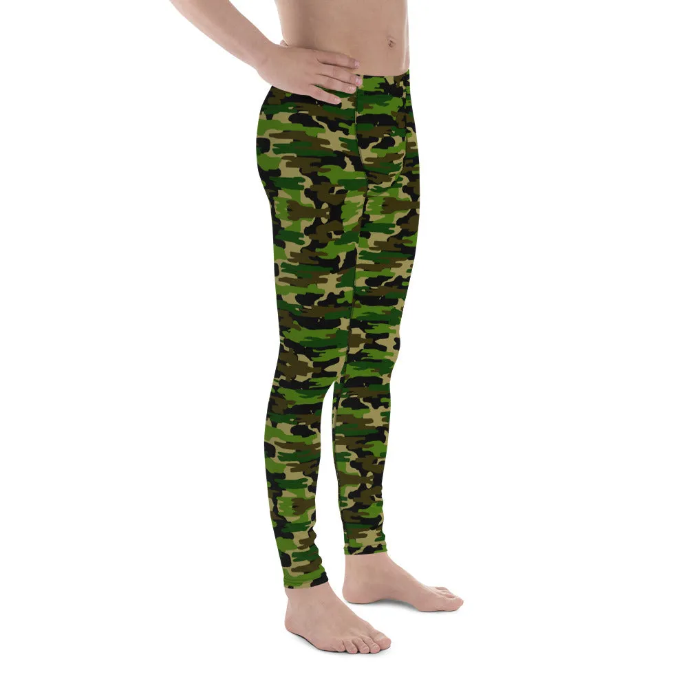 Camo Print Men's Leggings, Best Camouflage Gym Meggings Compression Pants-Made in USA