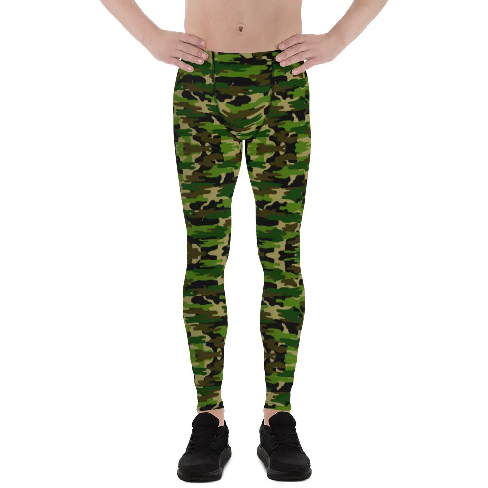 Camo Print Men's Leggings, Best Camouflage Gym Meggings Compression Pants-Made in USA