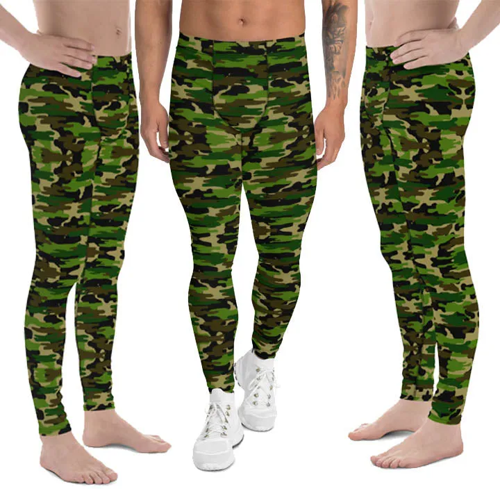 Camo Print Men's Leggings, Best Camouflage Gym Meggings Compression Pants-Made in USA