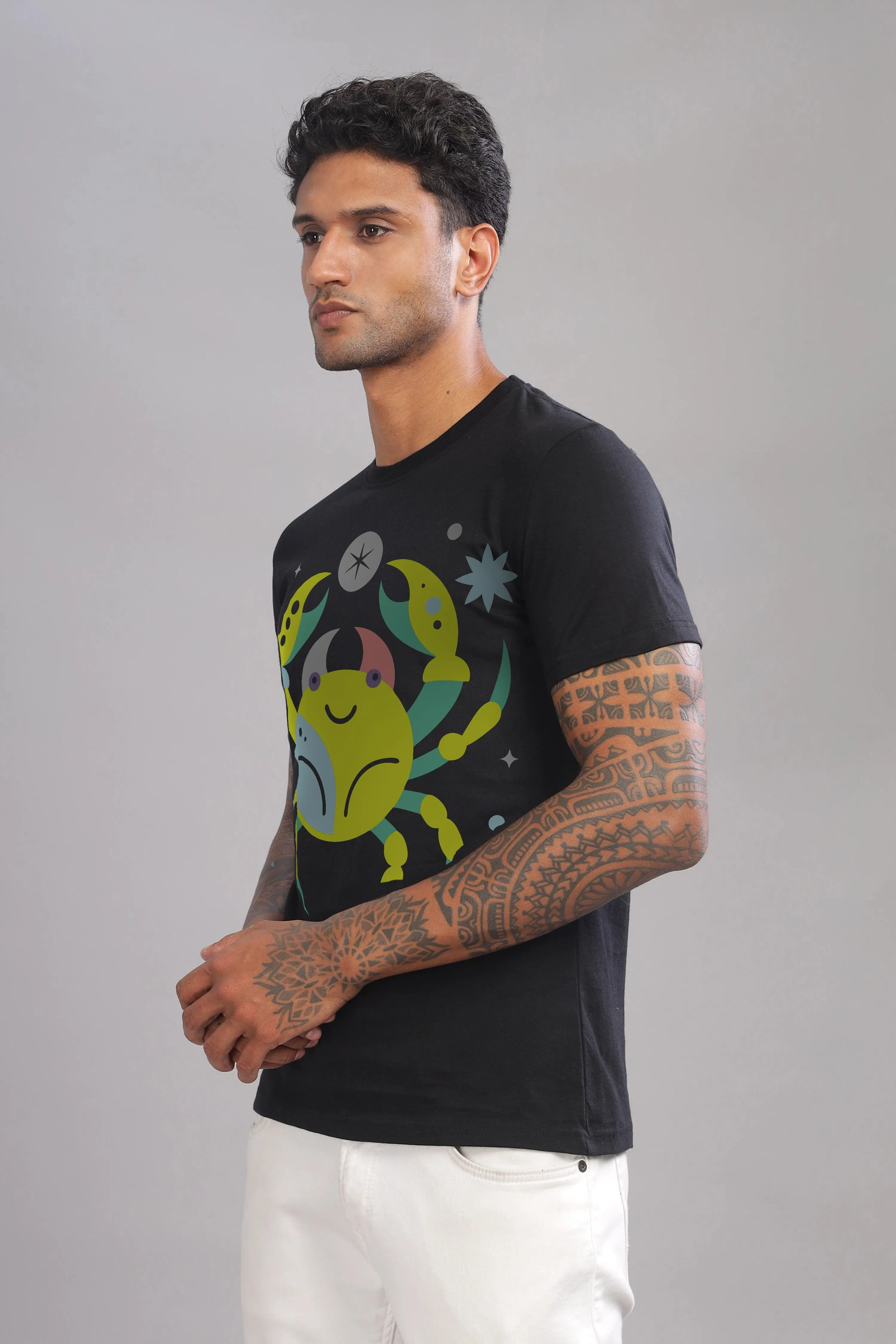 Cancer Club Black Half Sleeve Printed Round Neck T-Shirt