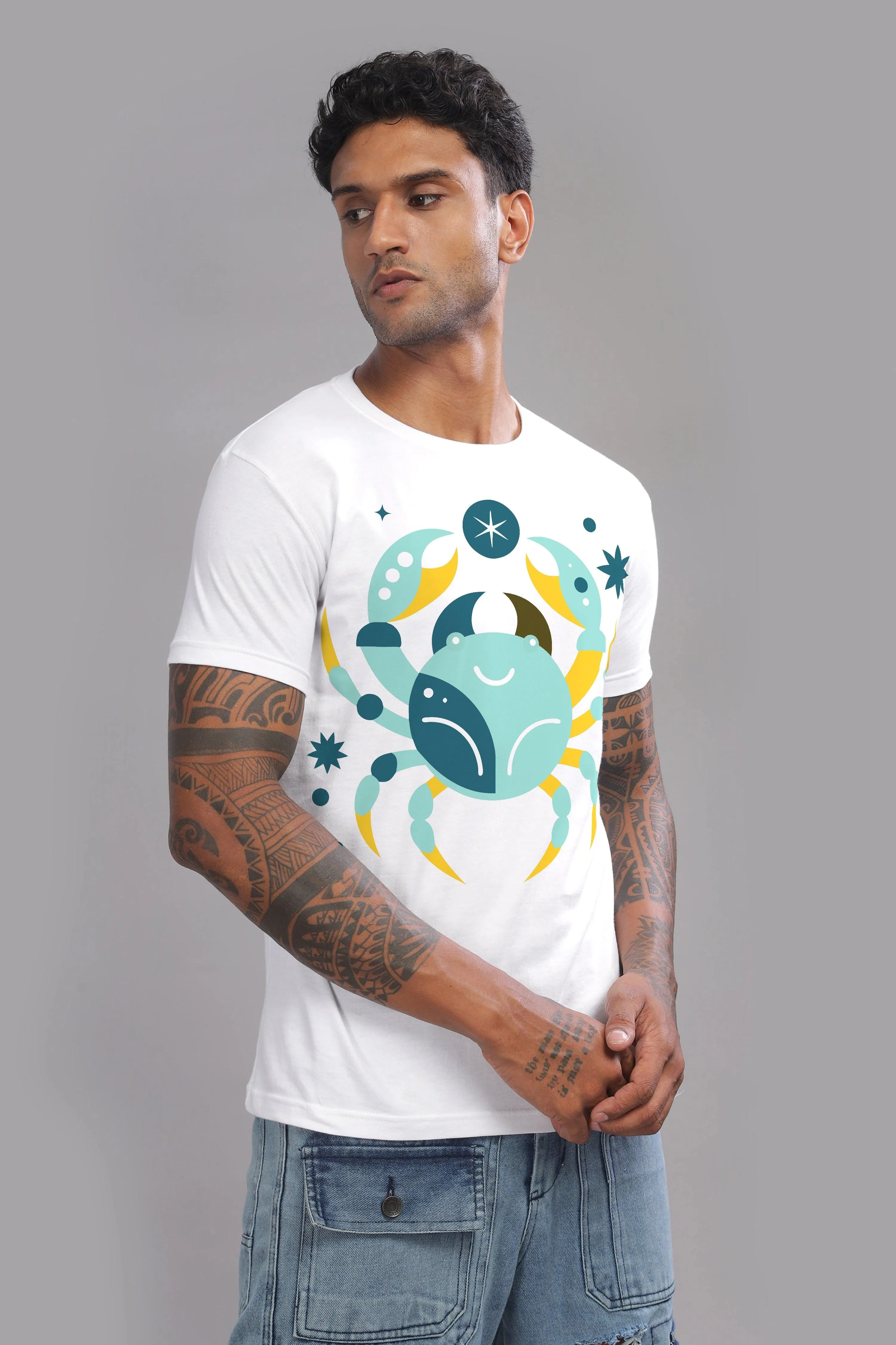 Cancer Club White Half Sleeve Printed Round Neck T-Shirt