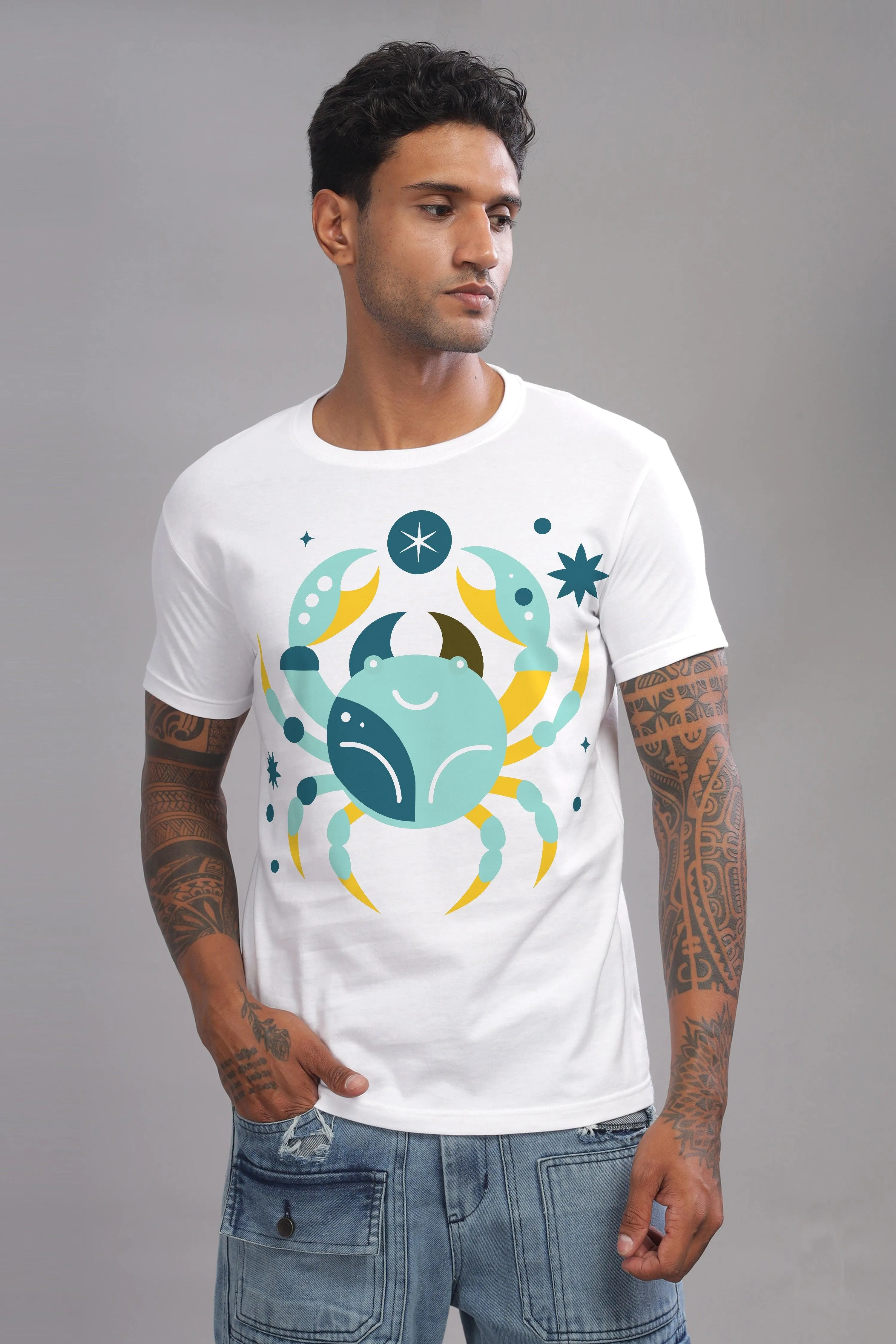 Cancer Club White Half Sleeve Printed Round Neck T-Shirt