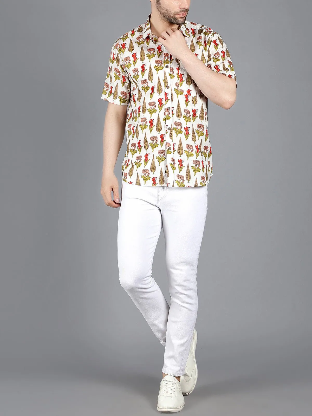 Castor Printed Cotton Shirt Off White