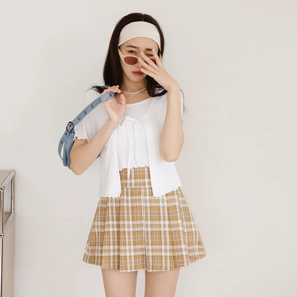 Casual Plaid Short Mini Pleated Skirt