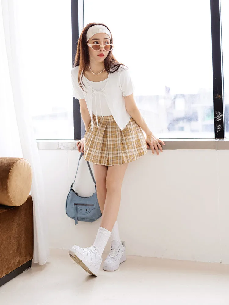 Casual Plaid Short Mini Pleated Skirt