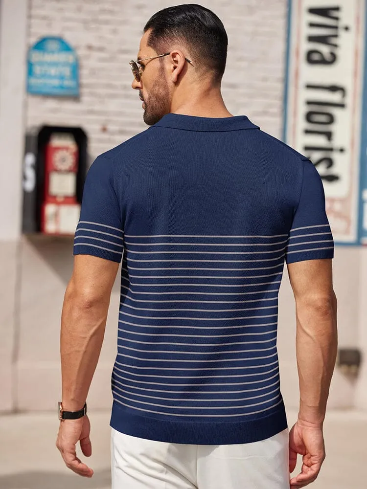 Casual Stripe Knit Polo Shirt (US Only)