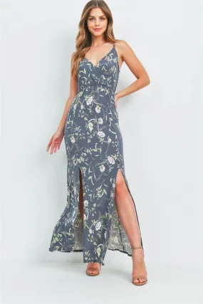 Charcoal Gray Floral Maxi Dress