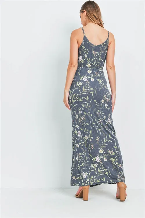 Charcoal Gray Floral Maxi Dress