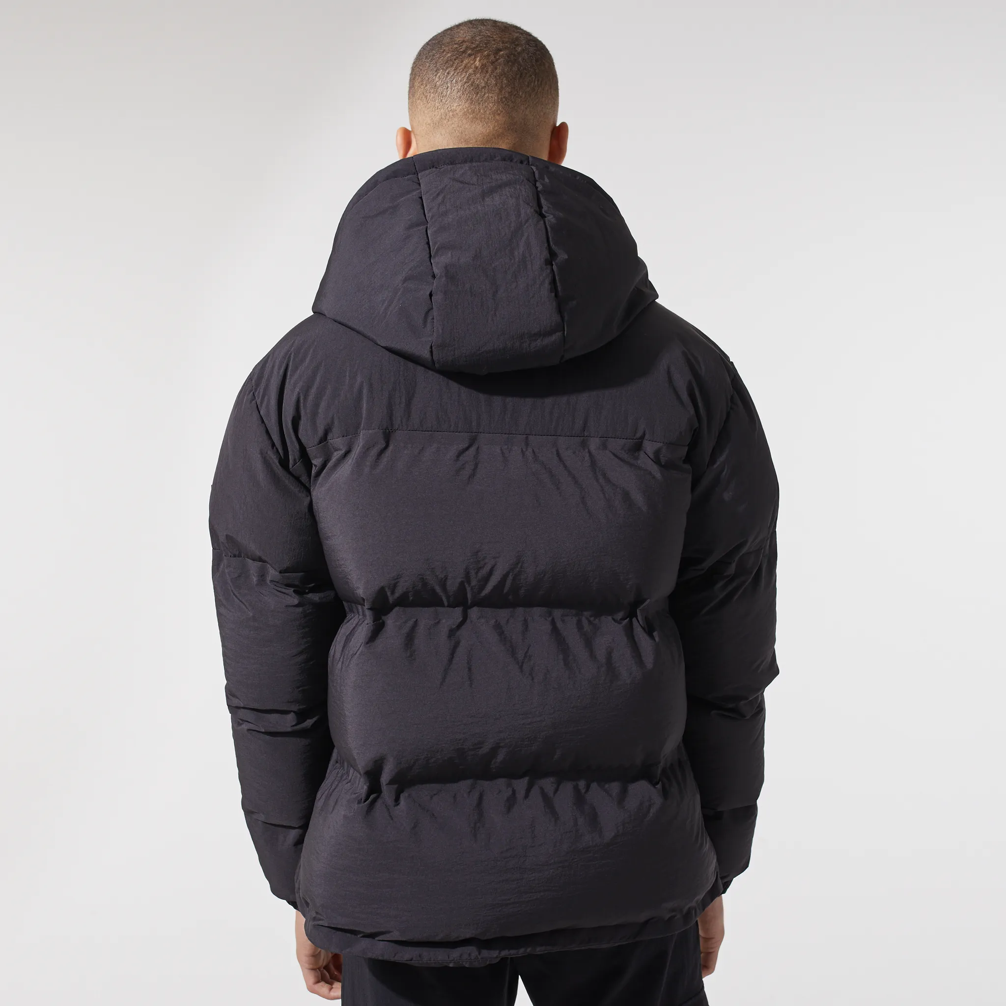 Chevron Hooded Puffer Jacket | Black