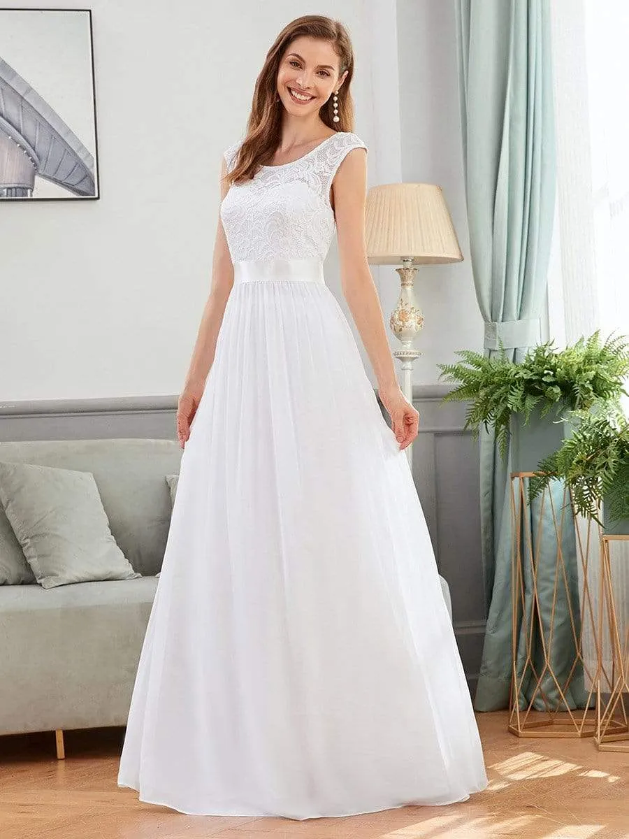 Classic Cap Sleeves Lace Bodice Maxi Casual Wedding Dress