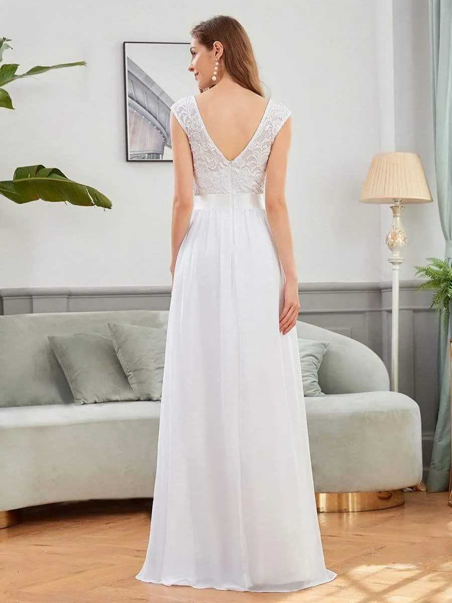 Classic Cap Sleeves Lace Bodice Maxi Casual Wedding Dress