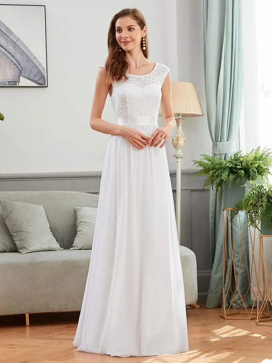 Classic Cap Sleeves Lace Bodice Maxi Casual Wedding Dress