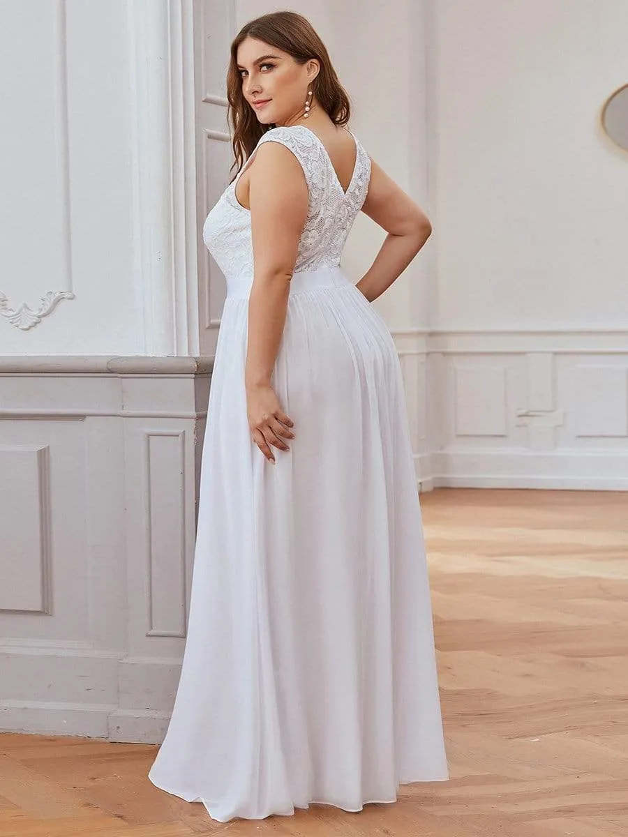 Classic Cap Sleeves Lace Bodice Maxi Casual Wedding Dress