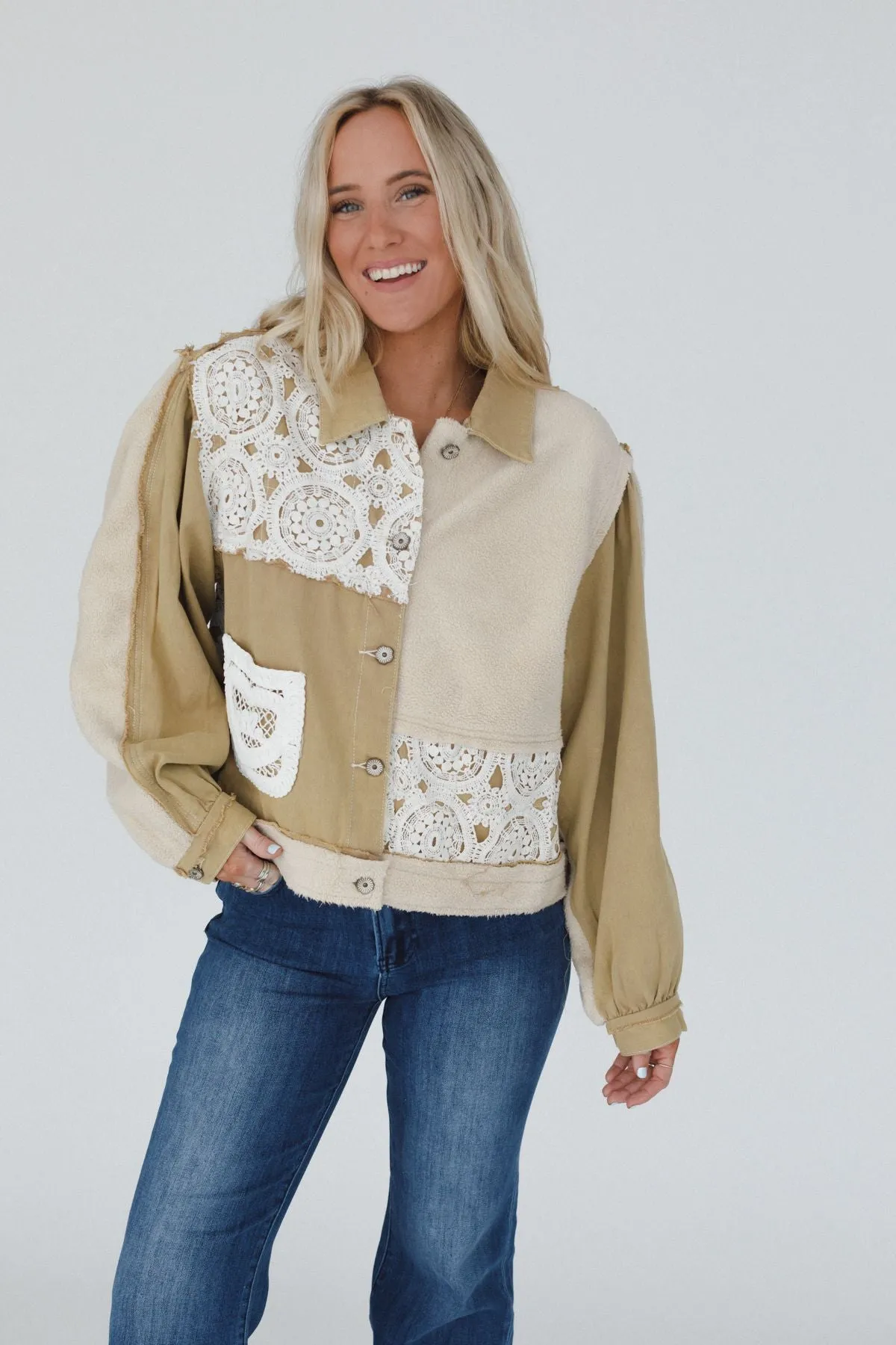 Clover Crochet Patch Jacket - Olive