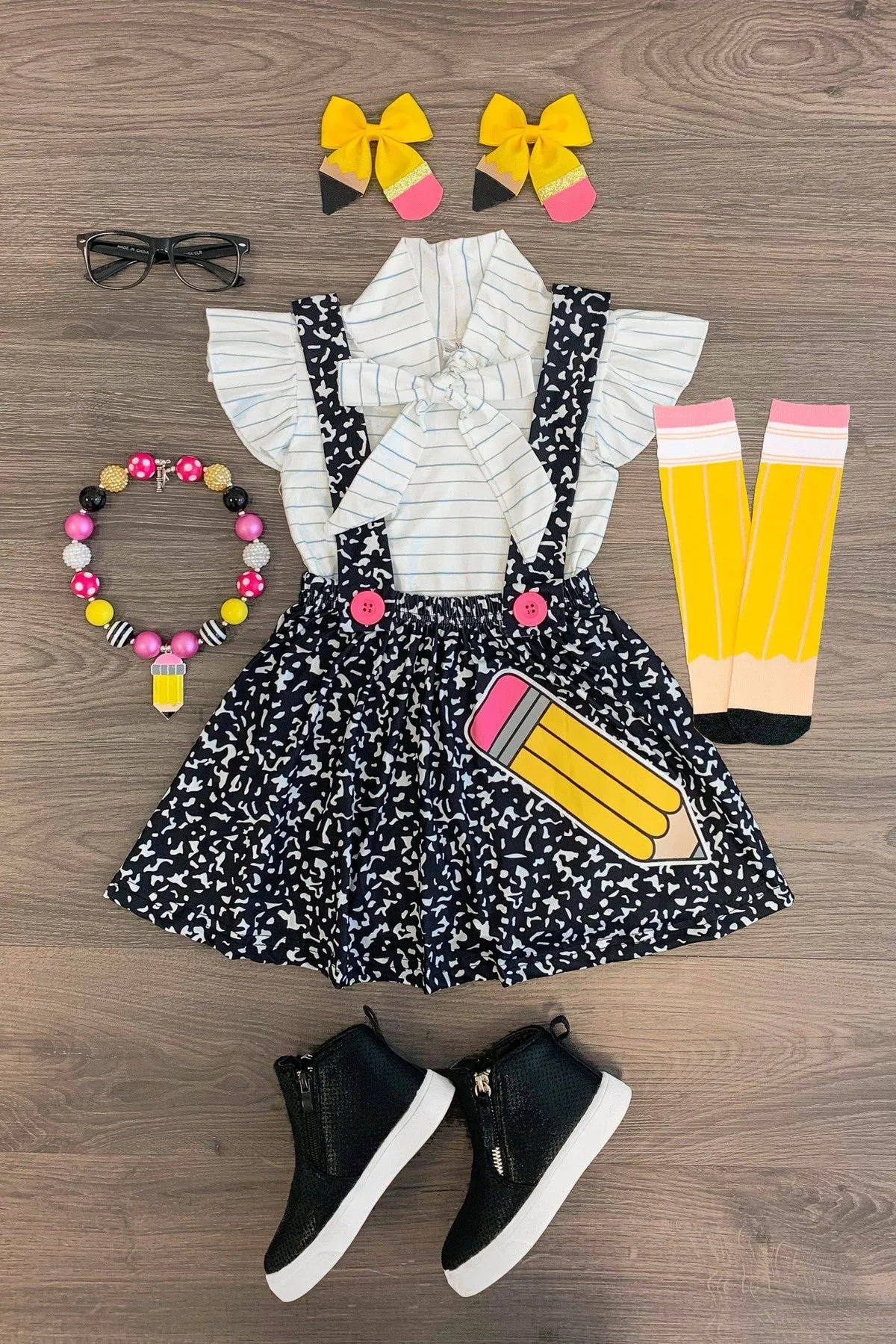 Composition Notebook Suspender Skirt Set