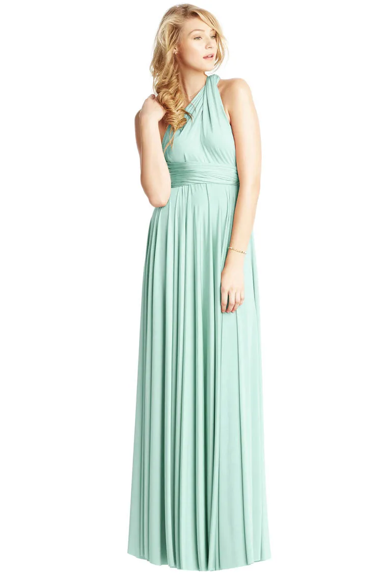 Convertible High Waist A-Line Infinity Maxi Bridesmaid Dress - Mint Green