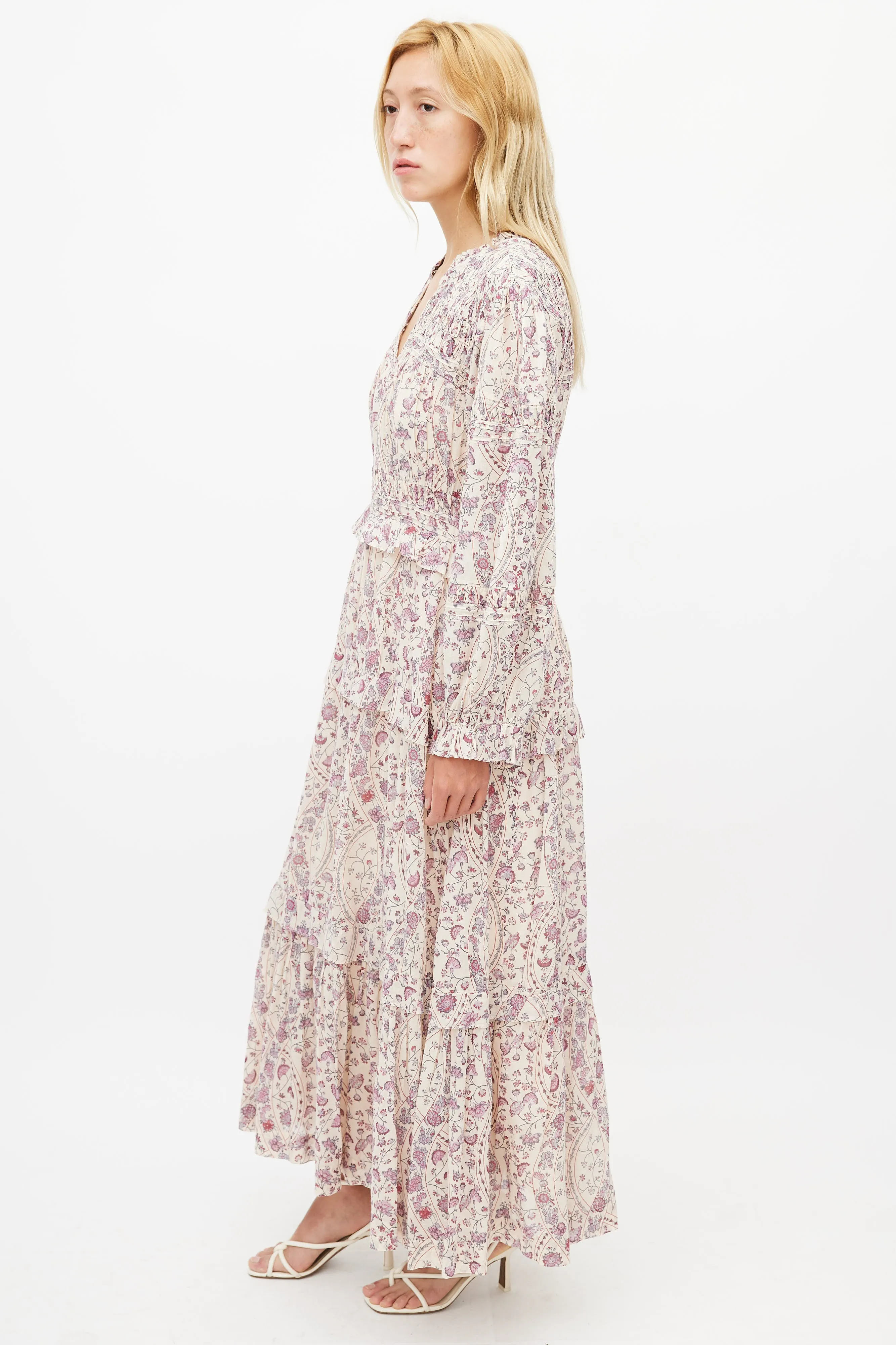 Cream & Purple Floral Maxi Dress