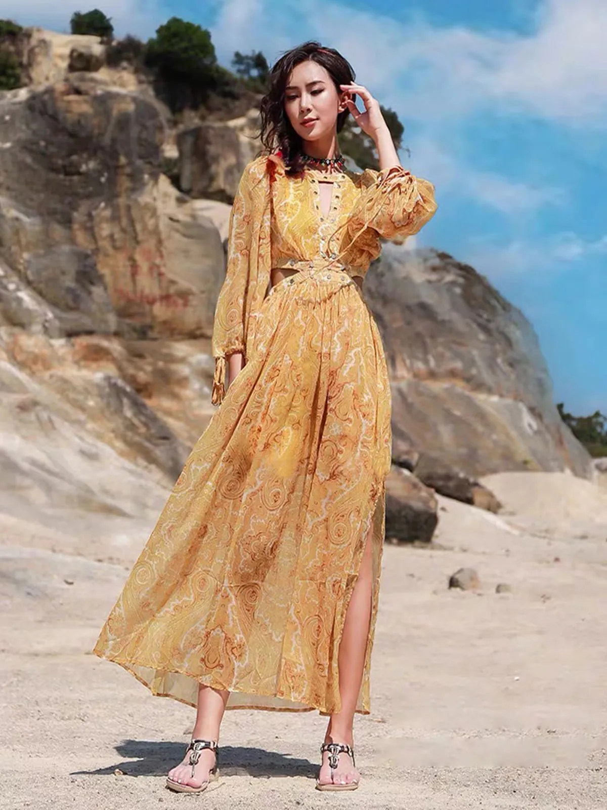 Cut-Out Waist Maxi Dress Beach Dress