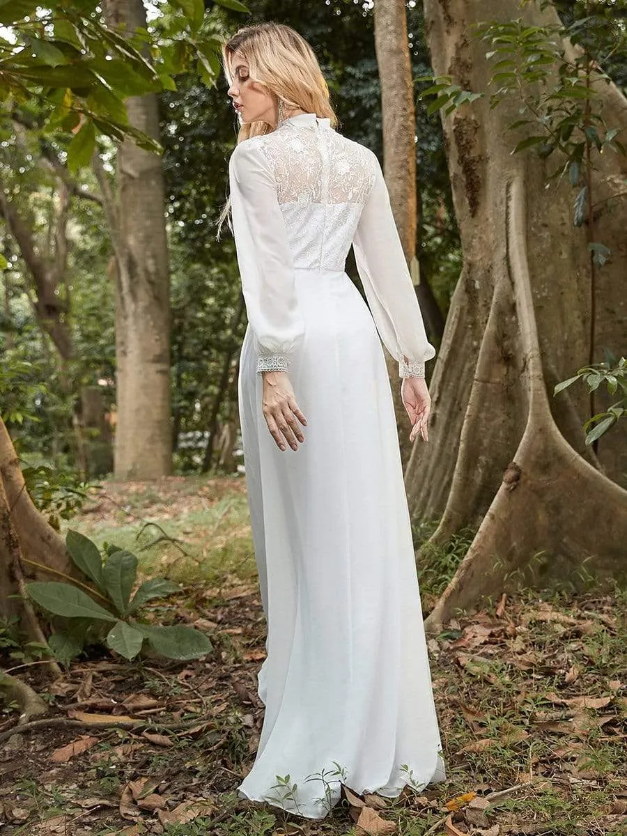 Dainty Floor Length Chiffon Wedding Dress with Mandarin Collar