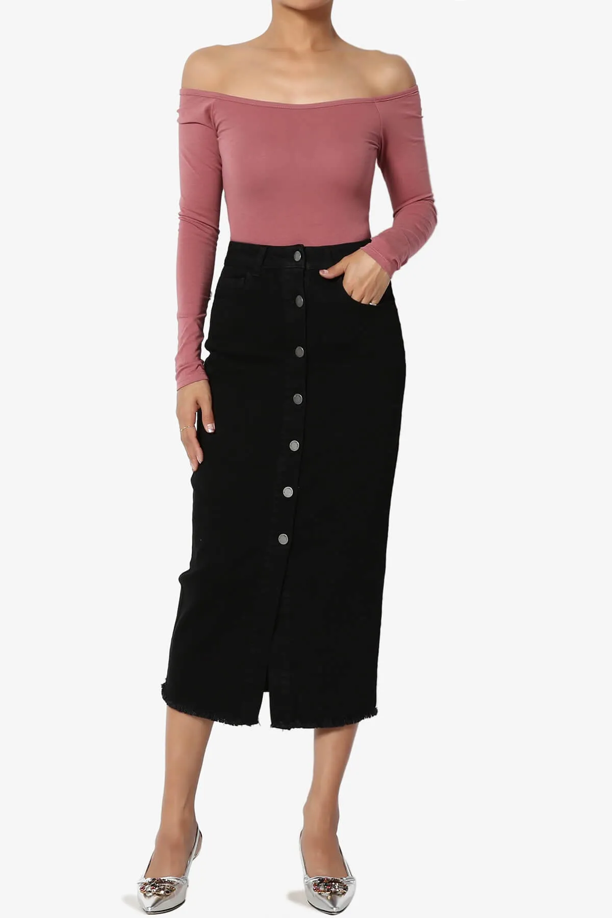 Dessie Buttoned Midi Denim Skirt