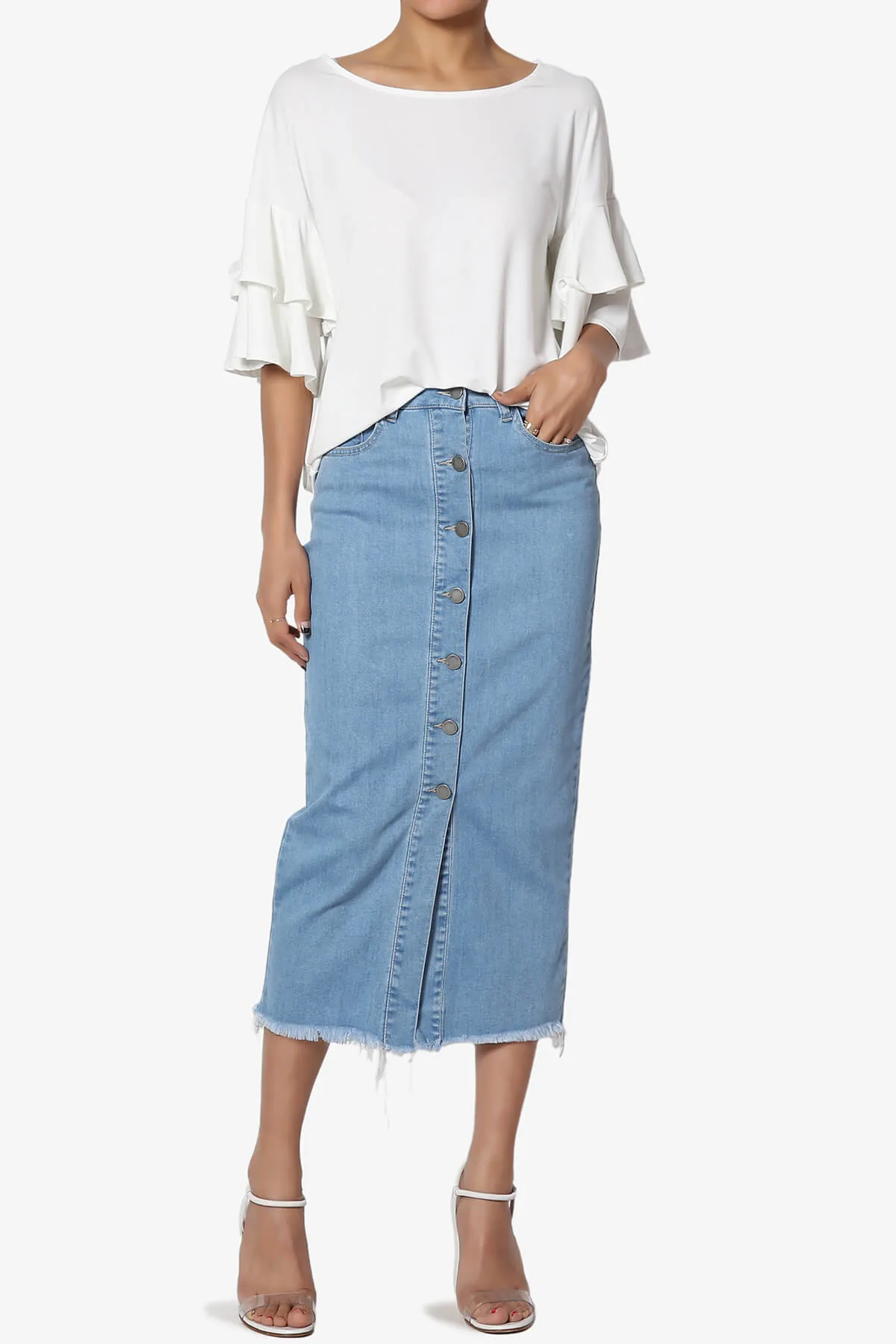 Dessie Buttoned Midi Denim Skirt