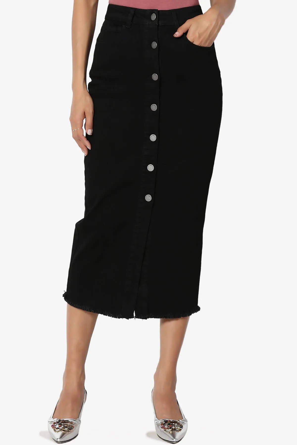 Dessie Buttoned Midi Denim Skirt