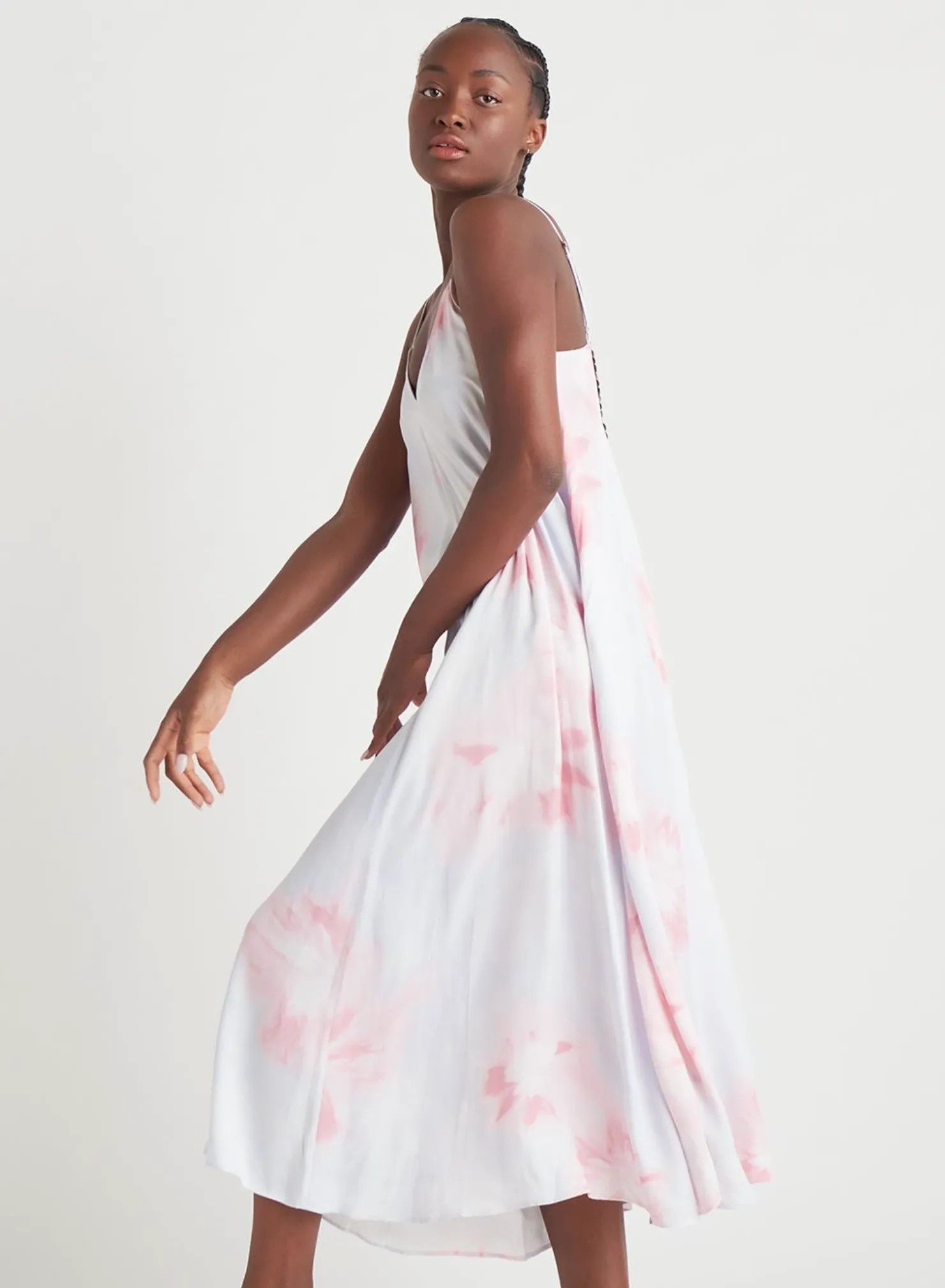 Dex Tie Dye Satin Slip Midi Dress