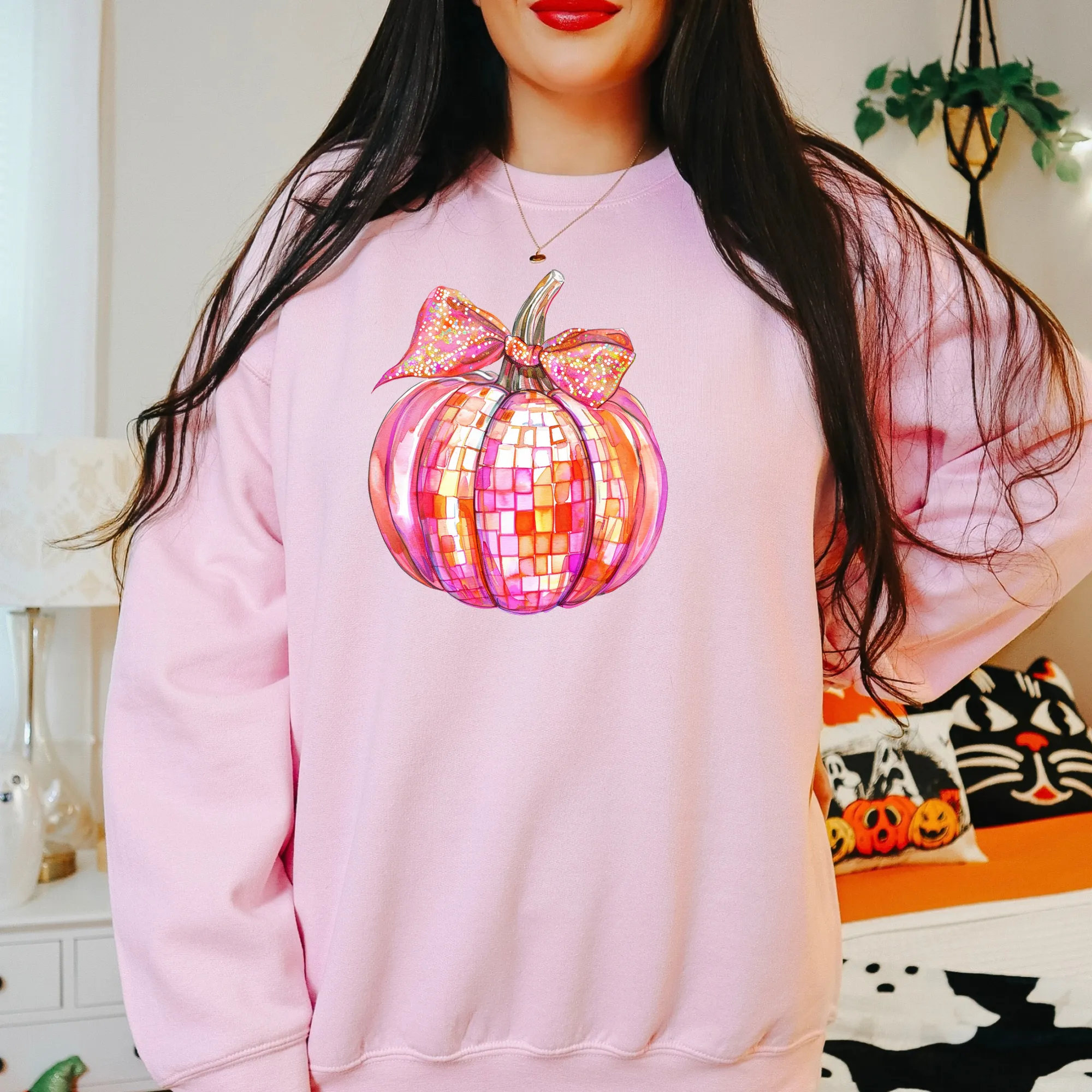 Disco Ball Pumpkin Halloween & Fall Crewneck Sweatshirt