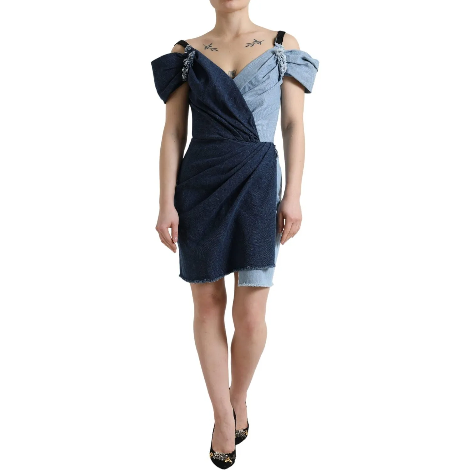 Dolce & Gabbana Elegant Two-Tone Blue Sheath Dress