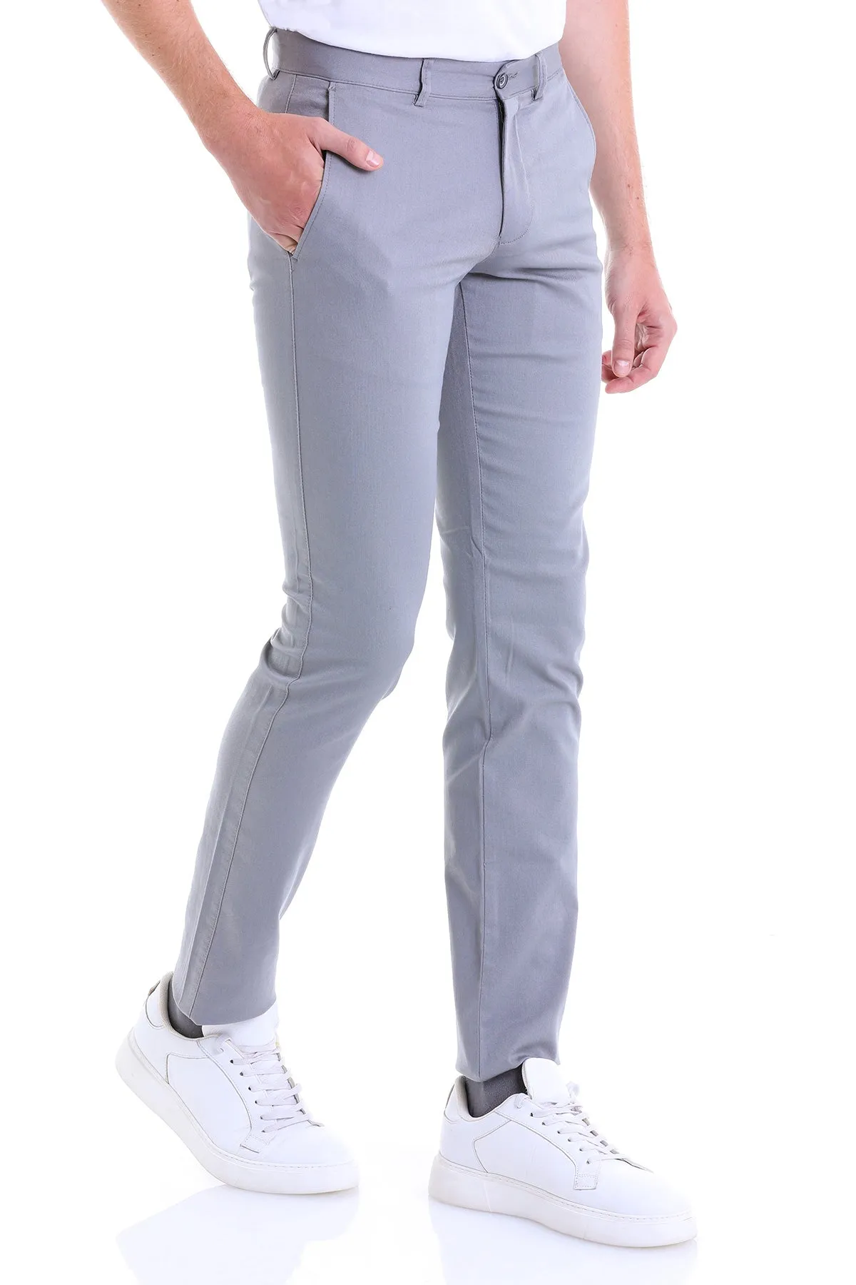 Dynamic Fit Side Pocket Low Waist Cotton Gray Casual Pants