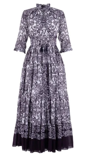 Eden Dress Crew Neck 3/4 Sleeve with Hamilton Belt Maxi Length Cotton Musola (Casanova Bandana Small)