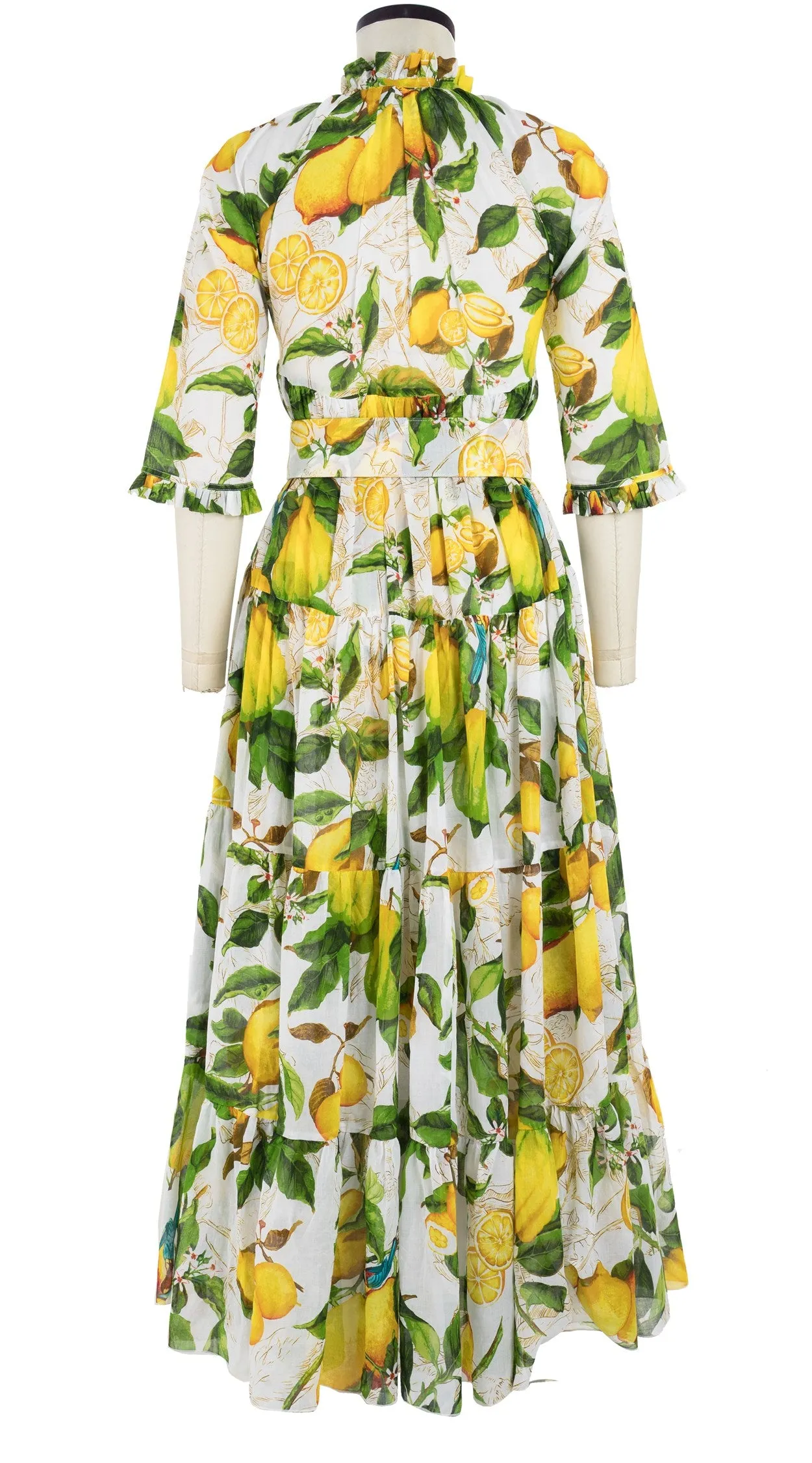 Eden Dress Crew Neck 3/4 Sleeve with Hamilton Belt Maxi Length Cotton Musola (Lemon Tuscani)