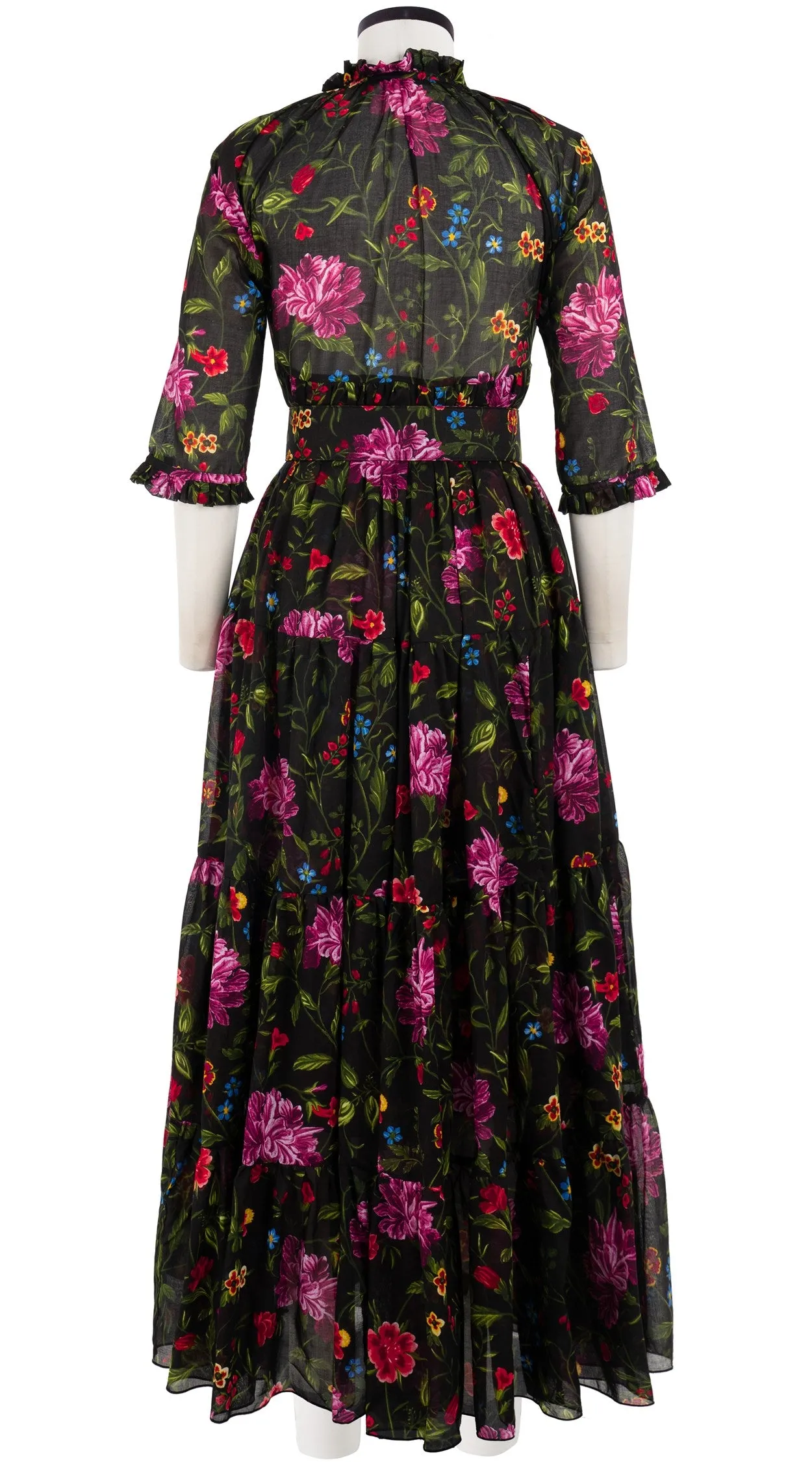 Eden Dress Crew Neck 3/4 Sleeve with Hamilton Belt Maxi Length Cotton Musola (Petite Flora)