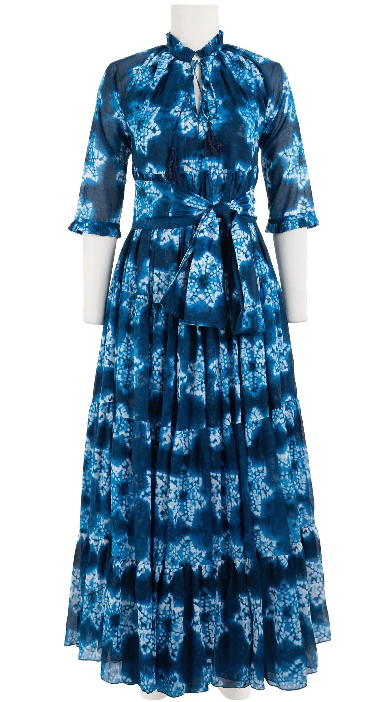 Eden Dress Crew Neck 3/4 Sleeve with Hamilton Belt Maxi Length Cotton Musola (Shibori Star)