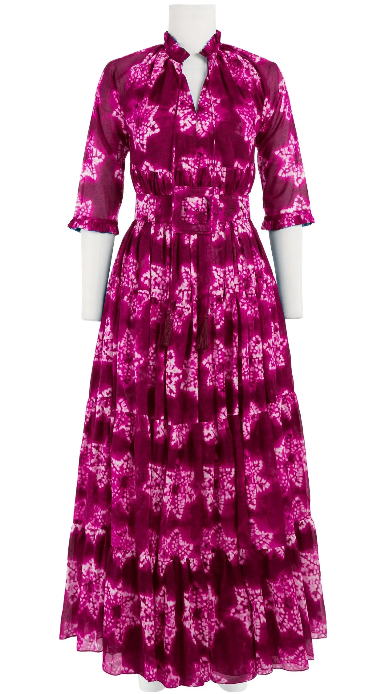 Eden Dress Crew Neck 3/4 Sleeve with Hamilton Belt Maxi Length Cotton Musola (Shibori Star)