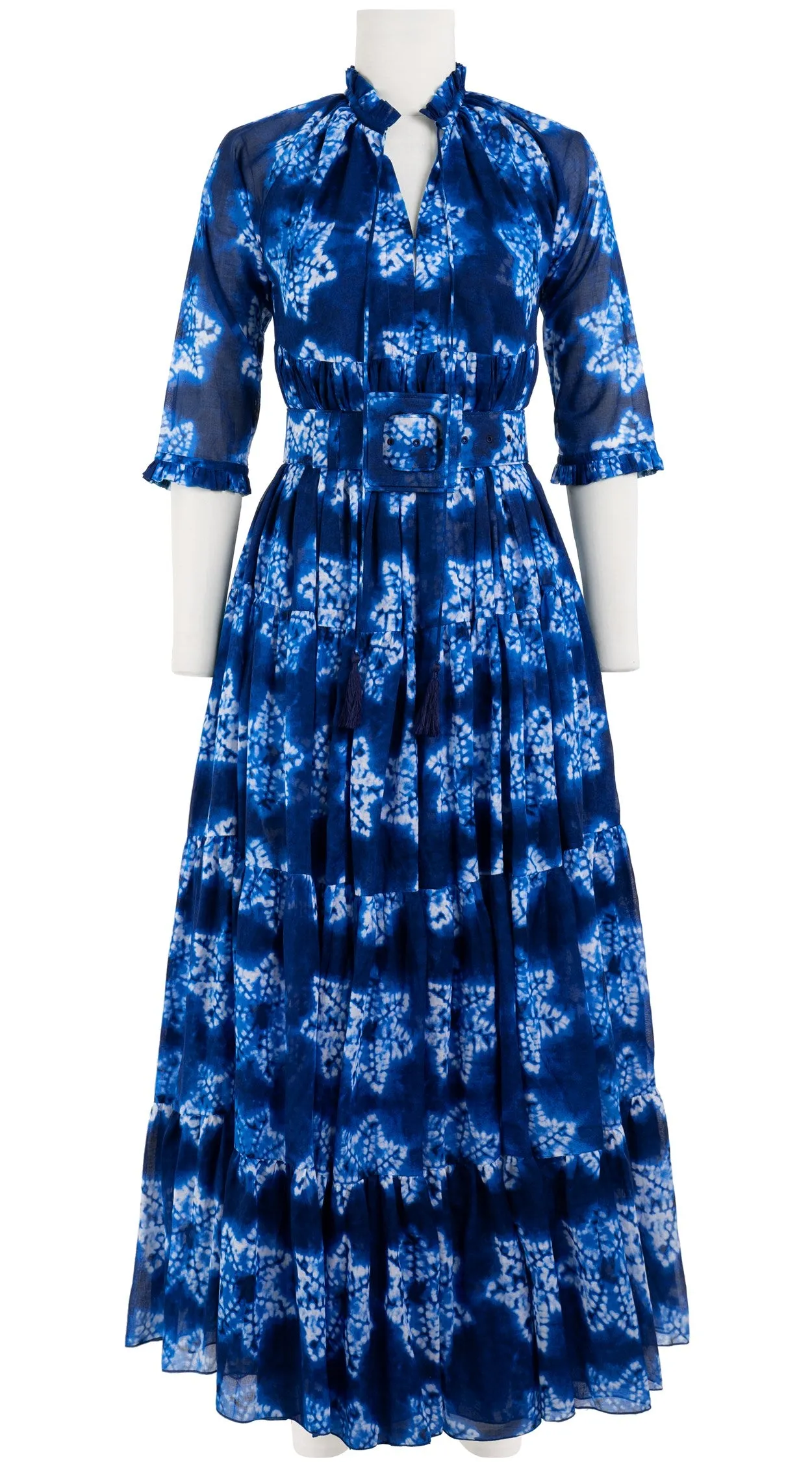 Eden Dress Crew Neck 3/4 Sleeve with Hamilton Belt Maxi Length Cotton Musola (Shibori Star)