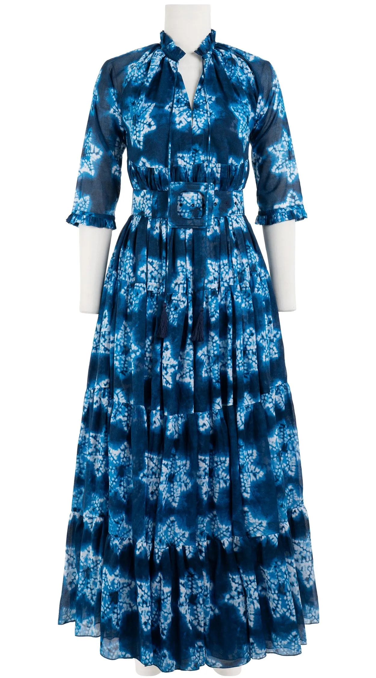 Eden Dress Crew Neck 3/4 Sleeve with Hamilton Belt Maxi Length Cotton Musola (Shibori Star)