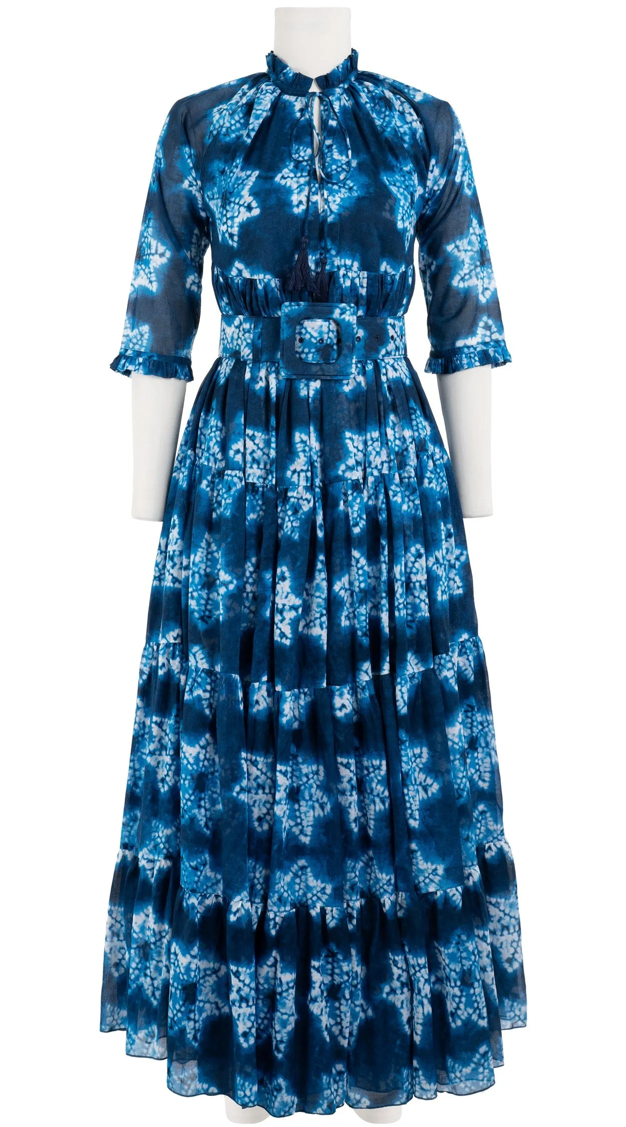 Eden Dress Crew Neck 3/4 Sleeve with Hamilton Belt Maxi Length Cotton Musola (Shibori Star)