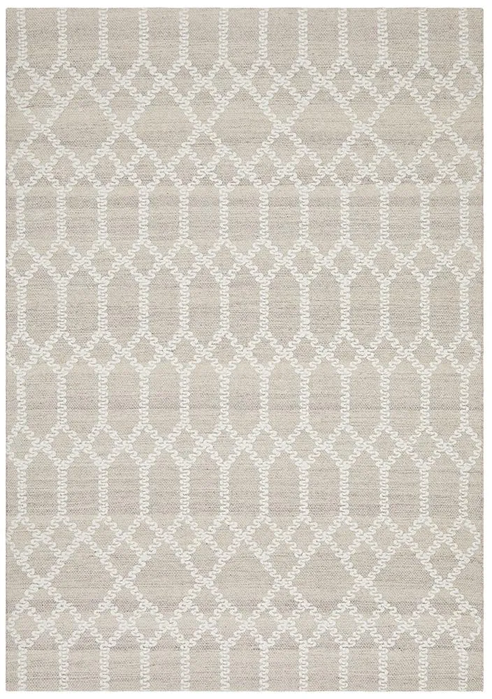 Ella  Hand loomed Wool Tribal Trellis Rug Natural Beige