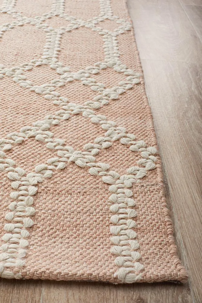 Ella Hand loomed Wool Tribal Trellis Rug Nude Soft Pink