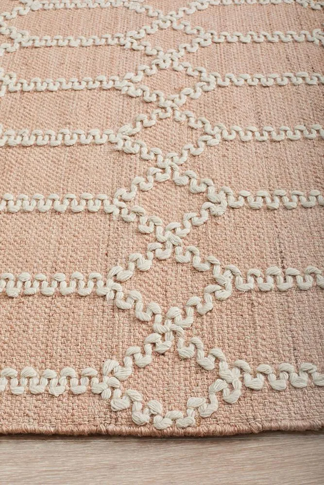 Ella Hand loomed Wool Tribal Trellis Rug Nude Soft Pink