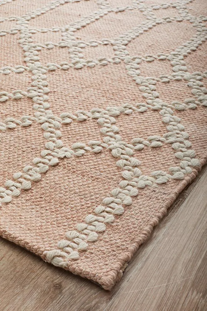 Ella Hand loomed Wool Tribal Trellis Rug Nude Soft Pink