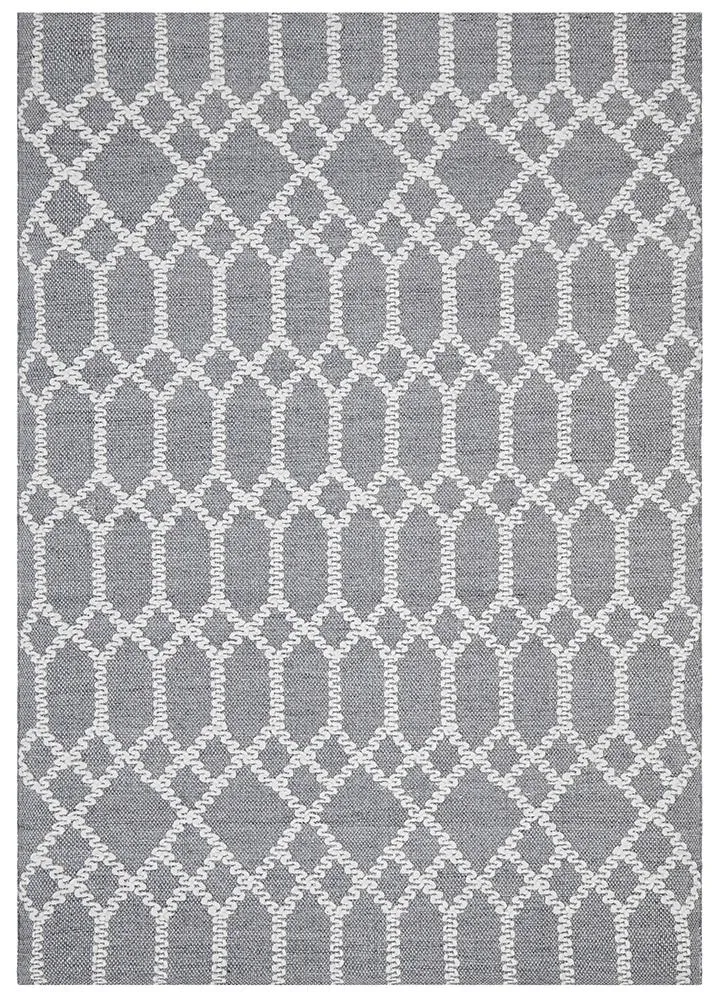 Ella Hand loomed Wool Tribal Trellis Rug Rustic Blue