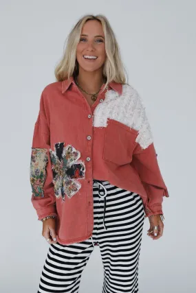 Emberline Patch Button Down Top - Brick