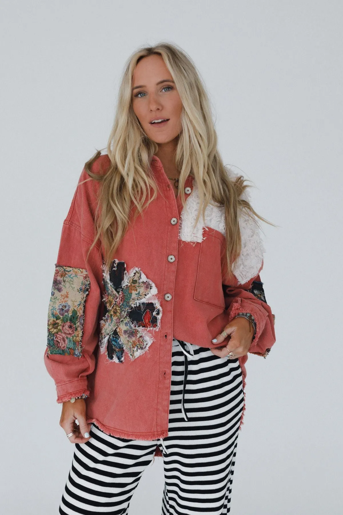 Emberline Patch Button Down Top - Brick