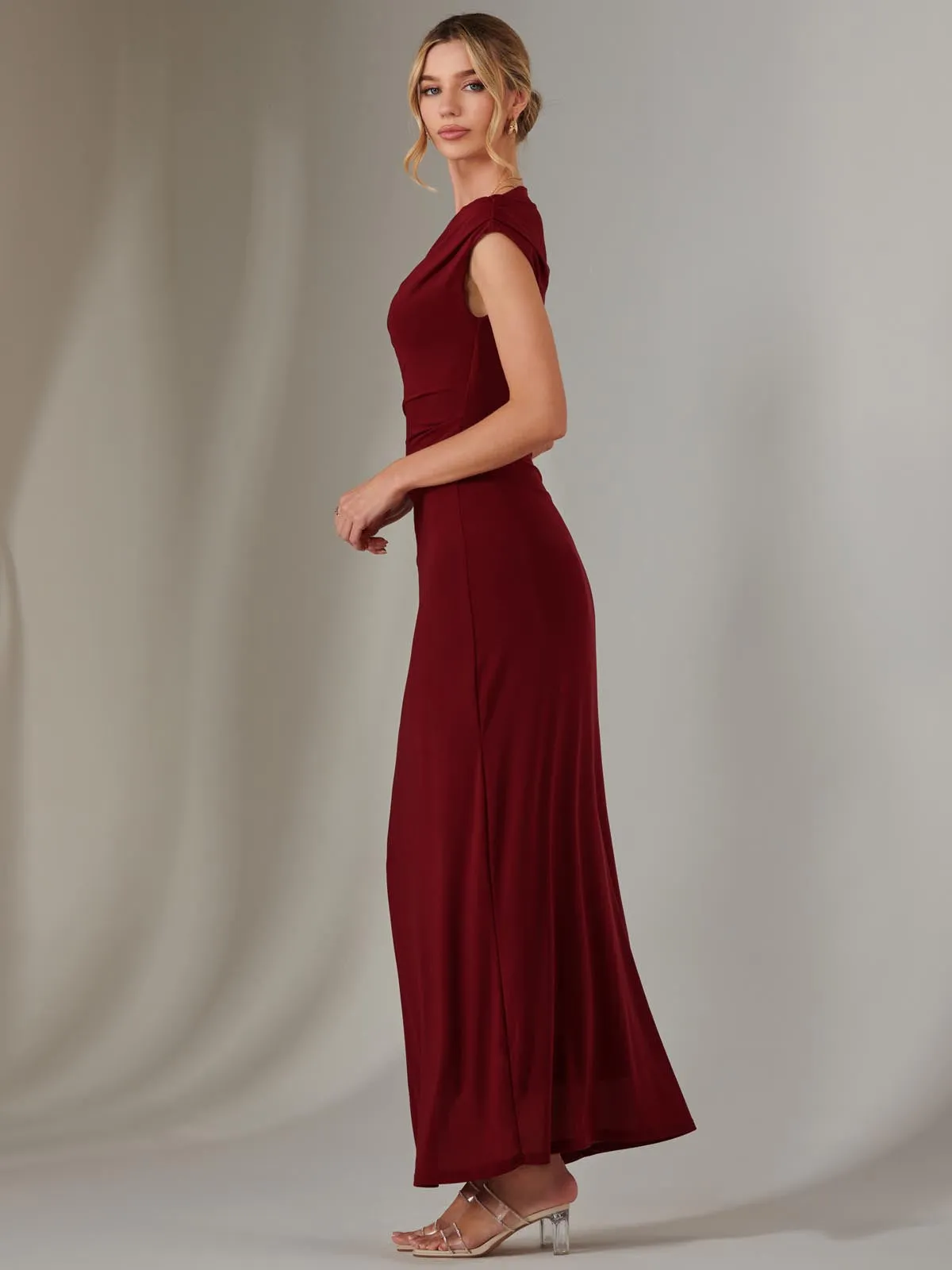 Eva Round Neck Sleeveless Maxi Dress, Burgundy